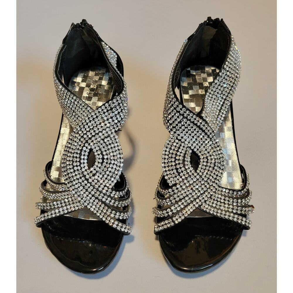 Rhinestone strappy zip-back wedding sandals - Women's Size 7